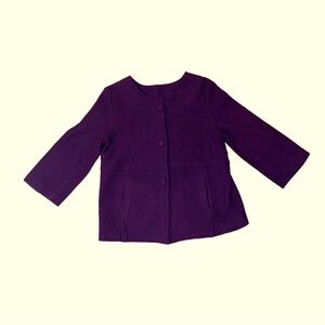 Harve Benard Women's Large Boiled Wool Swing Coat Button Front Pleat Back Purple